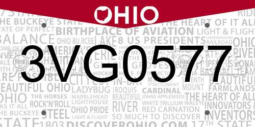 3VG0577 Ohio License Plate
