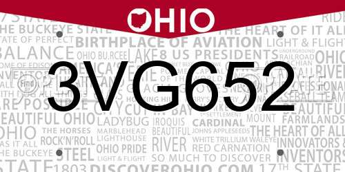 3VG652 Ohio License Plate