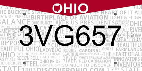 3VG657 Ohio License Plate