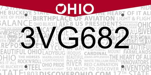 3VG682 Ohio License Plate
