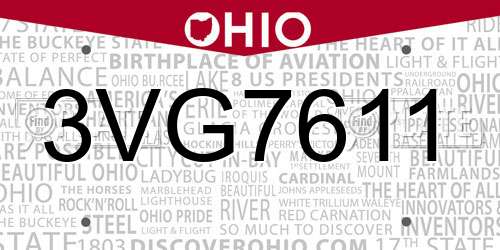 3VG7611 Ohio License Plate