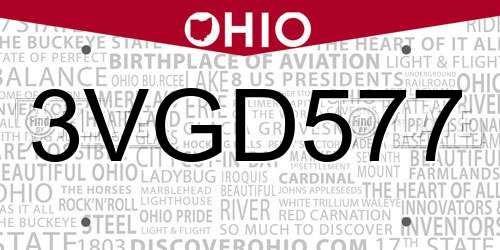 3VGD577 Ohio License Plate