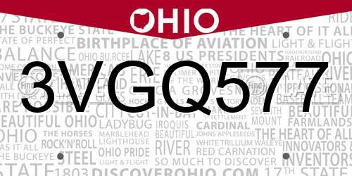 3VGQ577 Ohio License Plate