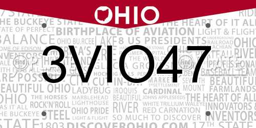 3VIO47 Ohio License Plate
