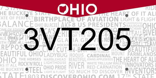 3VT205 Ohio License Plate