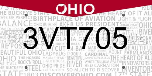 3VT705 Ohio License Plate