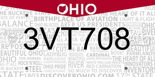 3VT708 Ohio License Plate