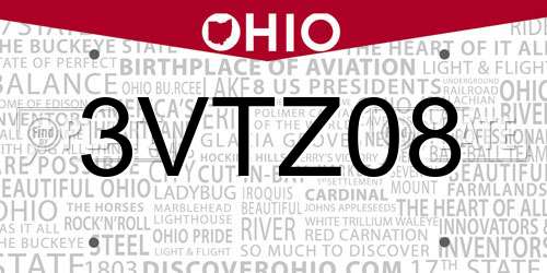 3VTZ08 Ohio License Plate