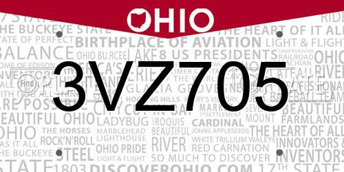 3VZ705 Ohio License Plate