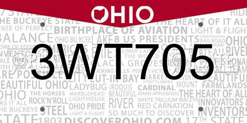 3WT705 Ohio License Plate