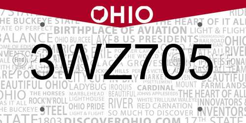 3WZ705 Ohio License Plate