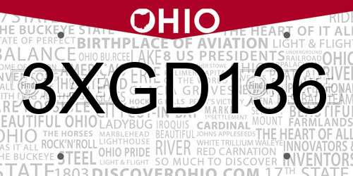 3XGD136 Ohio License Plate