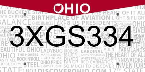 3XGS334 Ohio License Plate