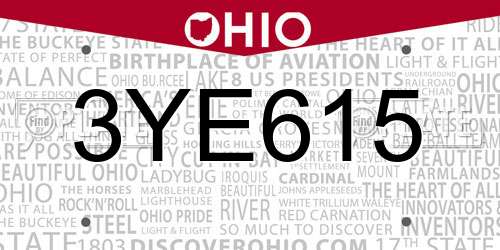 3YE615 Ohio License Plate