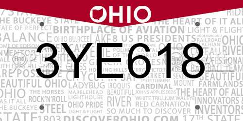 3YE618 Ohio License Plate