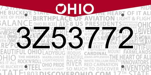 3Z53772 Ohio License Plate