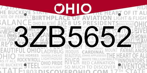 3ZB5652 Ohio License Plate