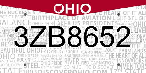 3ZB8652 Ohio License Plate