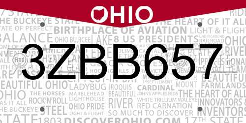 3ZBB657 Ohio License Plate