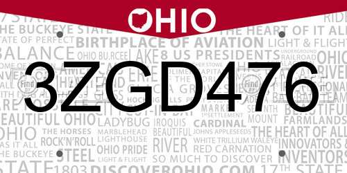 3ZGD476 Ohio License Plate