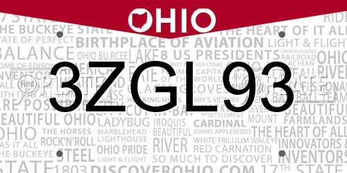 3ZGL93 Ohio License Plate