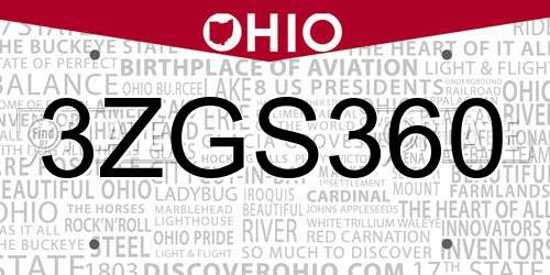 3ZGS360 Ohio License Plate