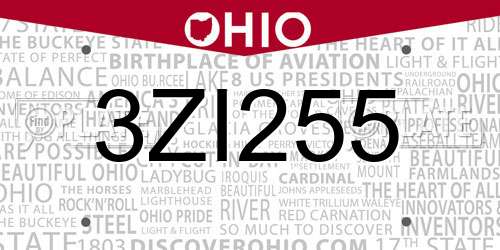 3ZI255 Ohio License Plate