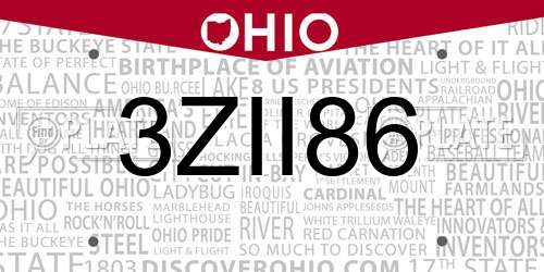 3ZII86 Ohio License Plate