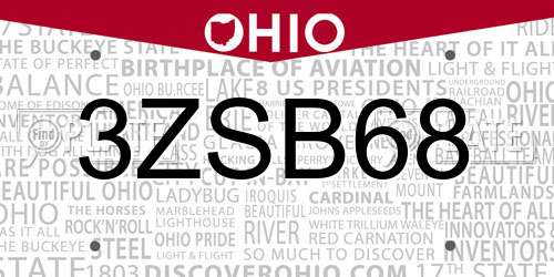3ZSB68 Ohio License Plate