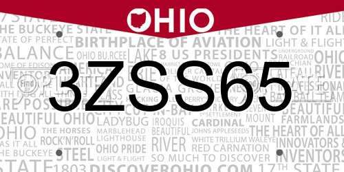 3ZSS65 Ohio License Plate