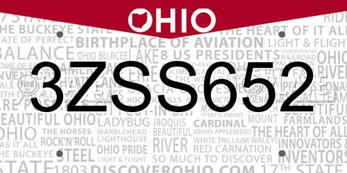 3ZSS652 Ohio License Plate