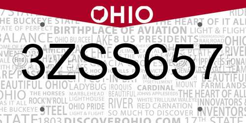 3ZSS657 Ohio License Plate