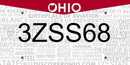 3ZSS68 Ohio License Plate