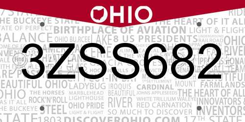 3ZSS682 Ohio License Plate