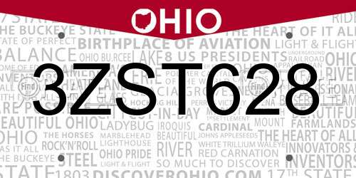3ZST628 Ohio License Plate