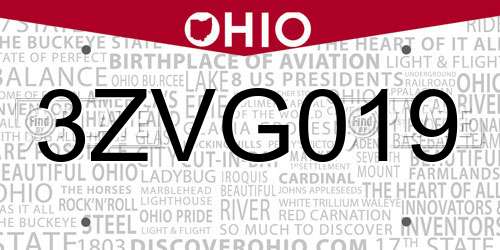 3ZVG019 Ohio License Plate