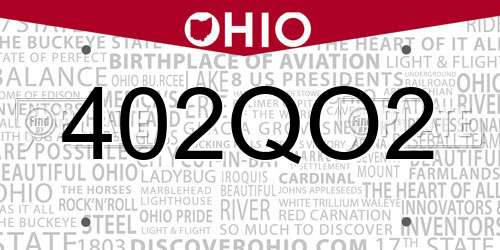 402QO2 Ohio License Plate