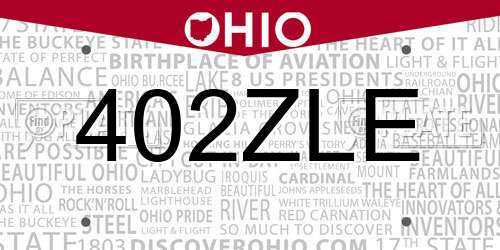 402ZLE Ohio License Plate