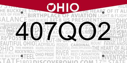 407QO2 Ohio License Plate
