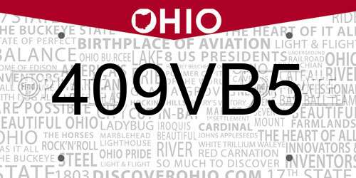 409VB5 Ohio License Plate