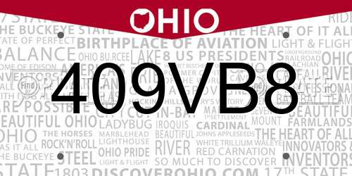 409VB8 Ohio License Plate