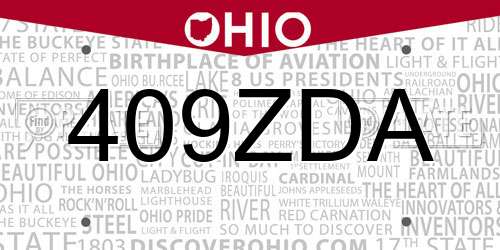 409ZDA Ohio License Plate