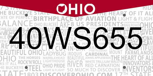 40WS655 Ohio License Plate