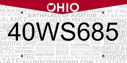 40WS685 Ohio License Plate