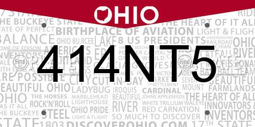 414NT5 Ohio License Plate