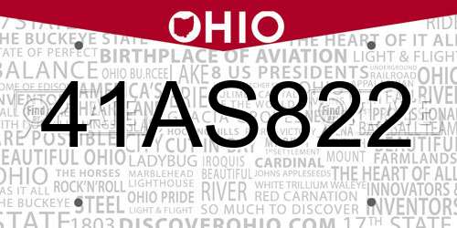 41AS822 Ohio License Plate