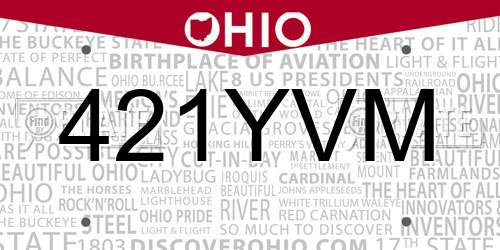 421YVM Ohio License Plate