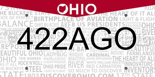 422AGO Ohio License Plate