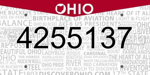 4255137 Ohio License Plate