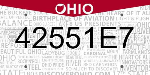 42551E7 Ohio License Plate